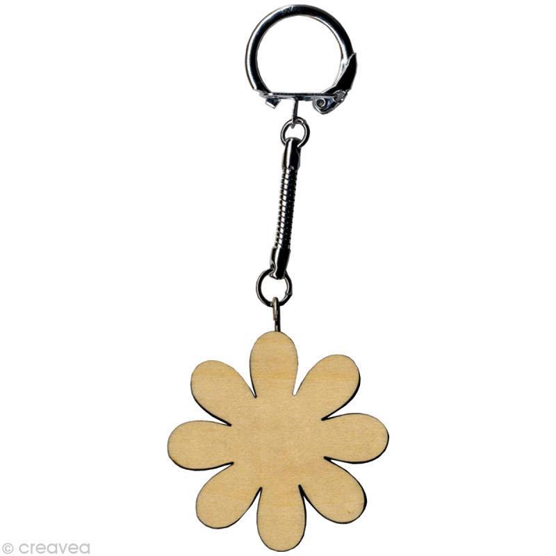 Porte clé Fleur à décorer en bois