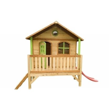 AXI Cabane enfant Brun vert avec toboggan Rouge