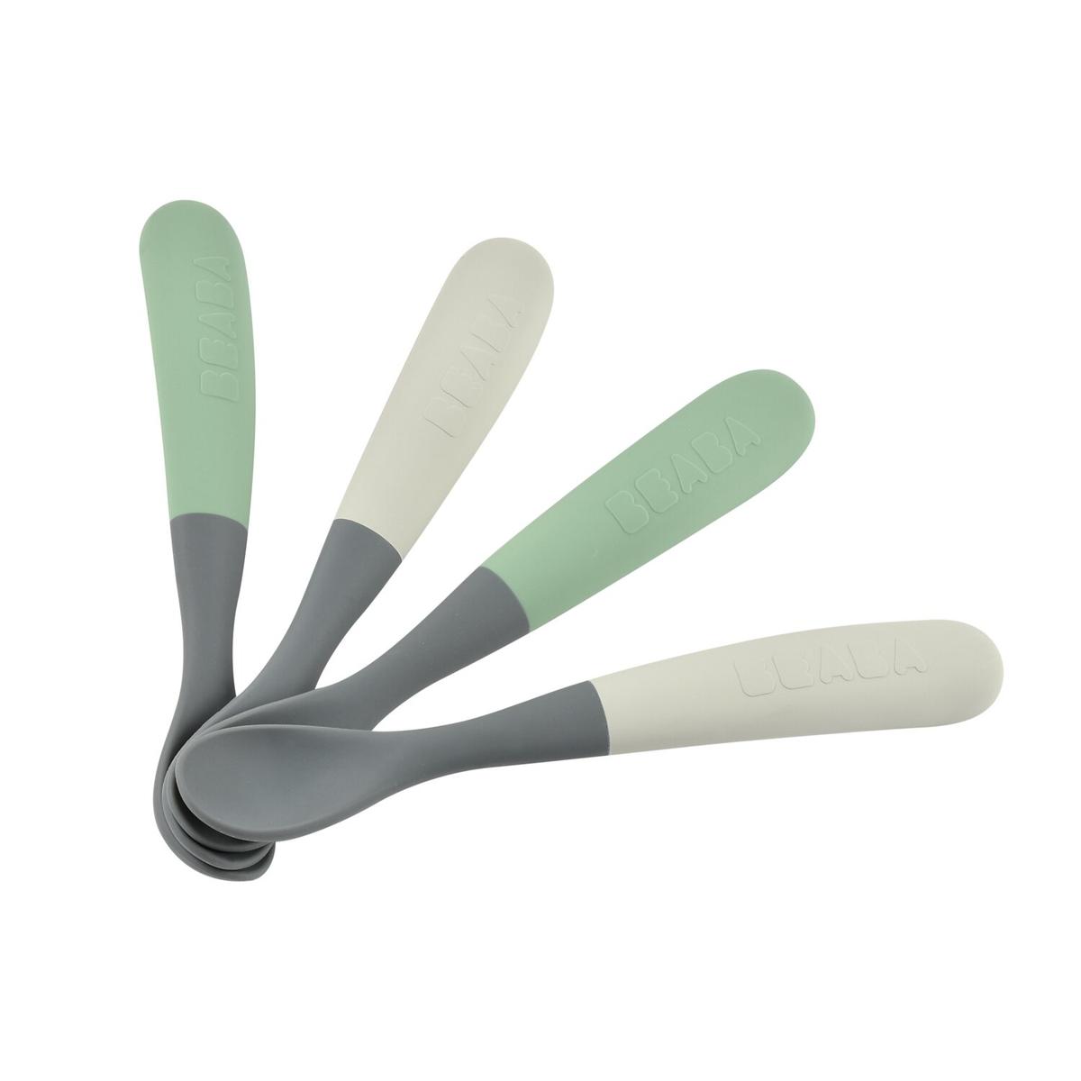 Lot de 4 cuillères silicone 1er âge vert/gris