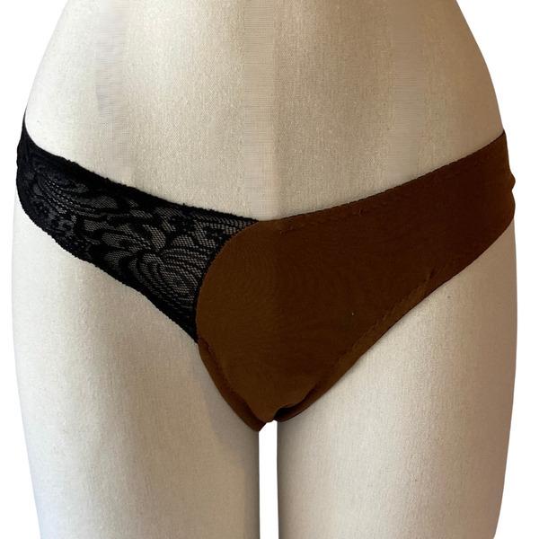 Tanga menstruelle avec dentelle - Taille L - Marron - Tout flux thumbnail