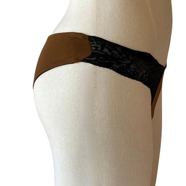 Tanga menstruelle avec dentelle - Taille L - Marron - Tout flux thumbnail