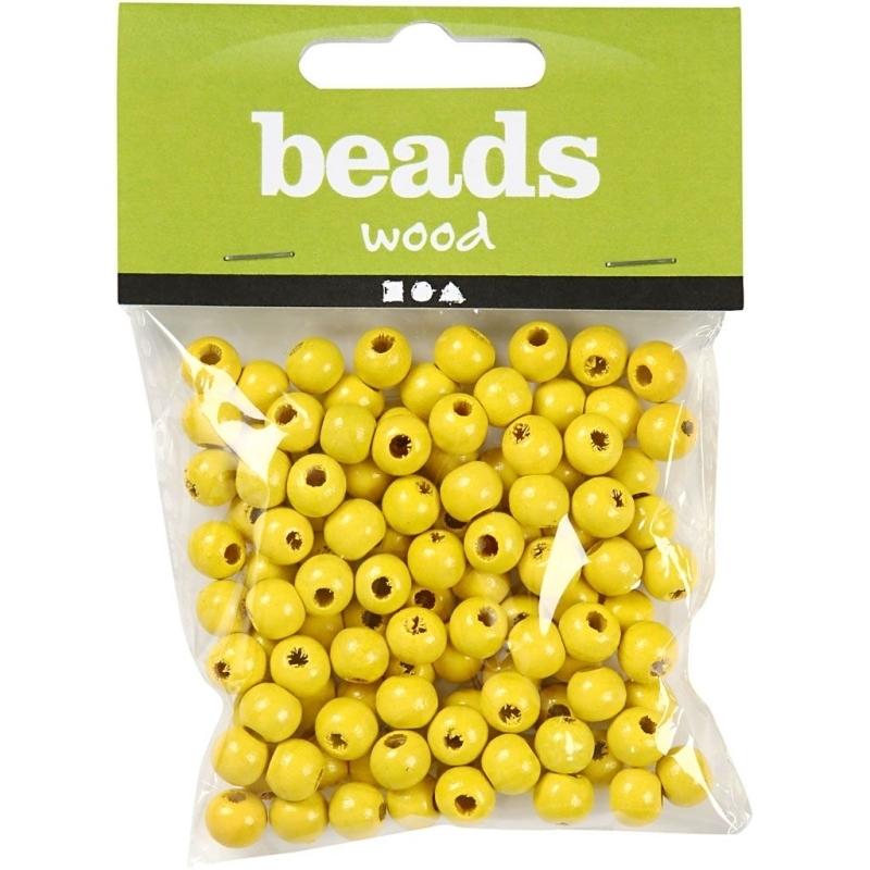Assortiment de perles en bois 8 mm - Jaune - 80 pcs thumbnail