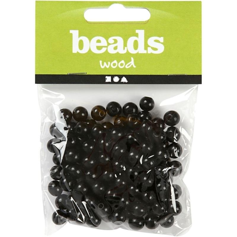 Assortiment de perles en bois 8 mm - Noir - 80 pcs thumbnail