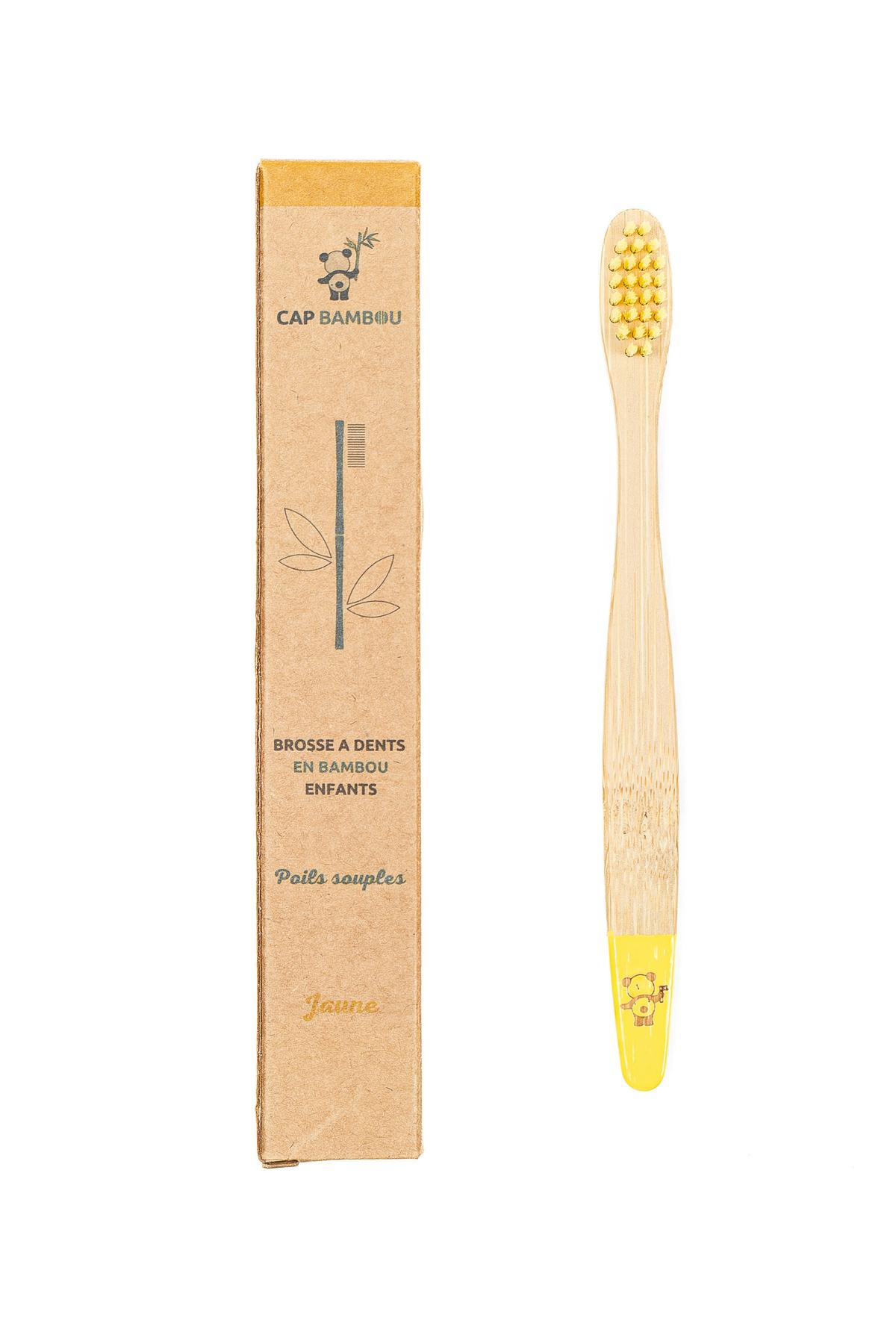BROSSE À DENTS ENFANT EN BAMBOU JAUNE thumbnail