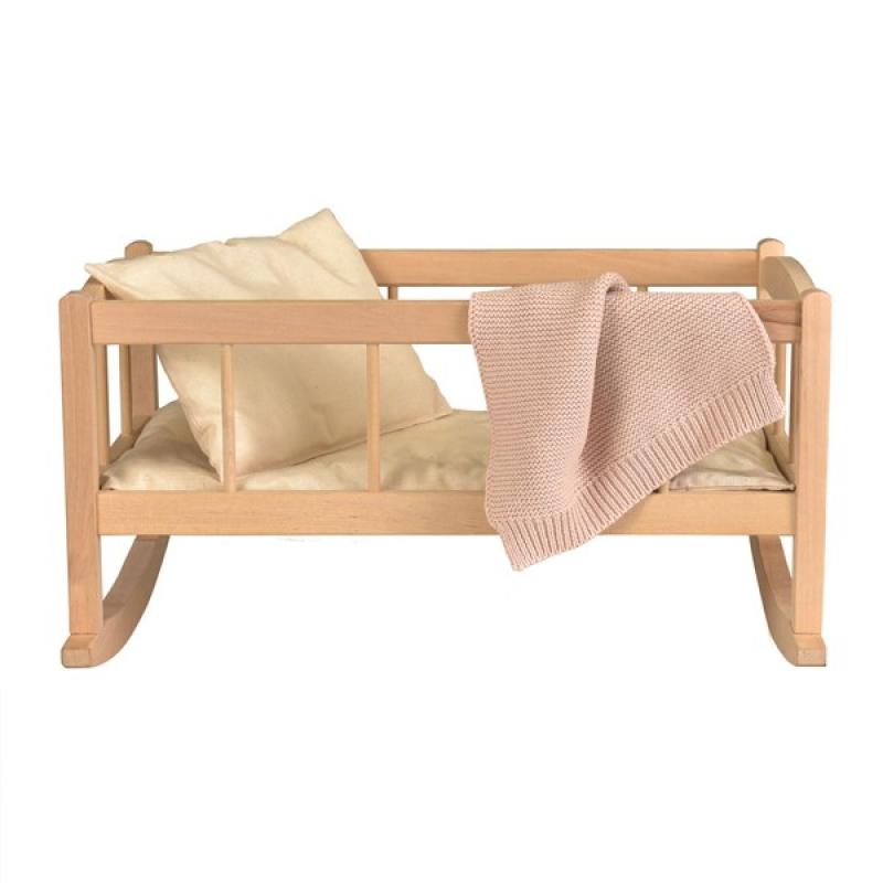 Berceau en bois avec couverture tricot thumbnail
