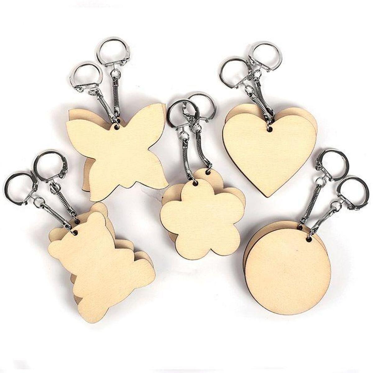 40 porte-clés en bois assortis 5,5 x 5,5 cm thumbnail