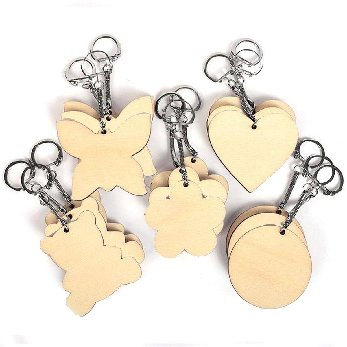 20 porte-clés en bois assortis 5,5 x 5,5 cm thumbnail