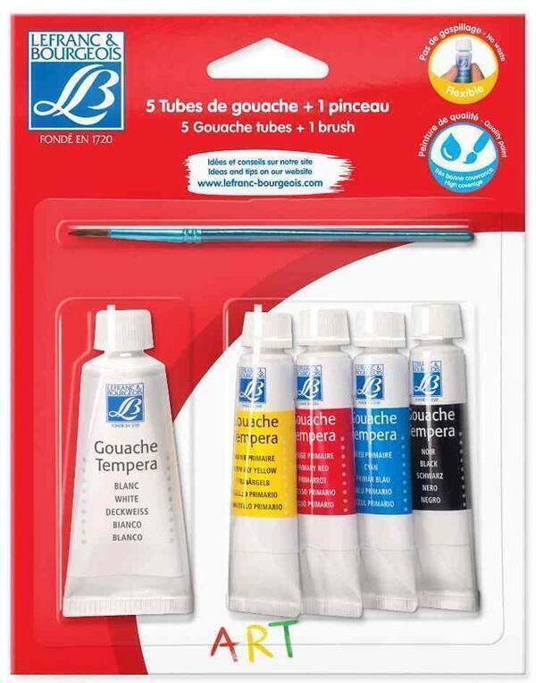 Blister de 5 Tubes gouache 4x10ml +1x20ml +Pinceau