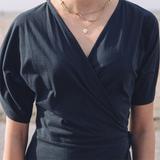 Robe longue portefeuille coton bio bleu marine thumbnail