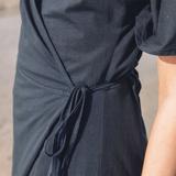 Robe longue portefeuille coton bio bleu marine thumbnail