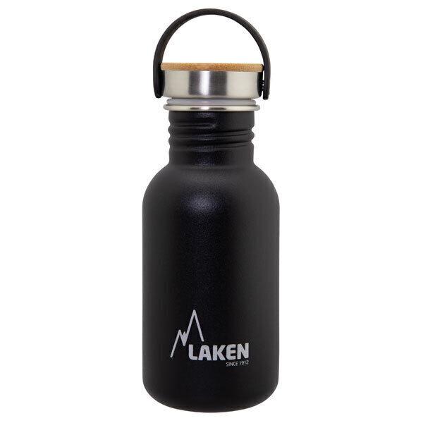 Gourde inox 500ml Noir, bouchon inox et bambou thumbnail