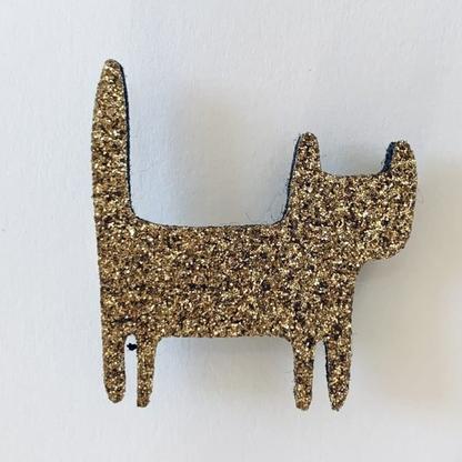Broche pailletée -  Chat debout - Dorée