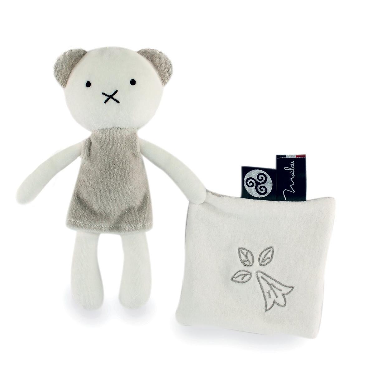 Peluche Ours avec Doudou - 22 cm - Coton BIO - Hermine