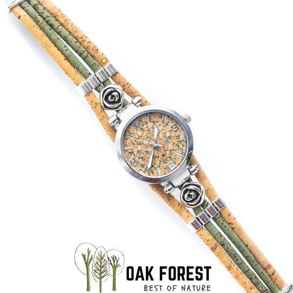 Montre bracelet femme en liège "Green Flower" thumbnail