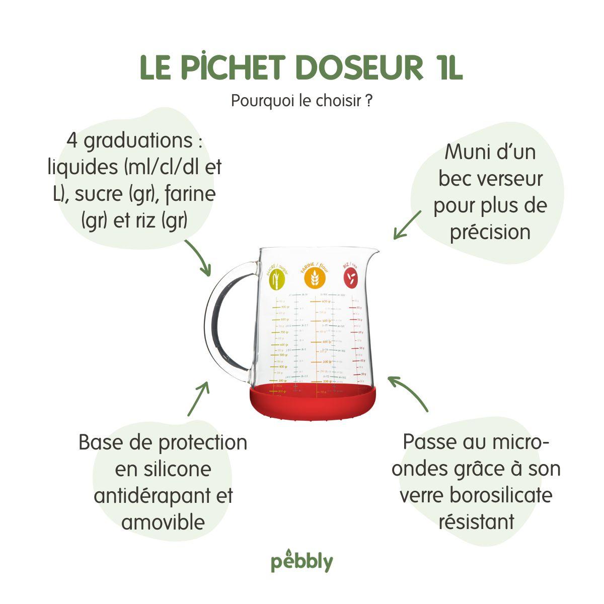 Verre Mesureur en verre et silicone rouge 1L thumbnail
