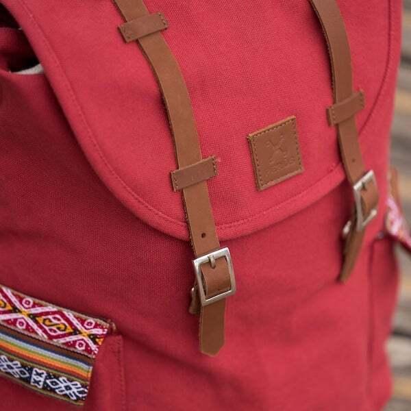 Sac a dos original poches motifs rouge bordeaux unisexe