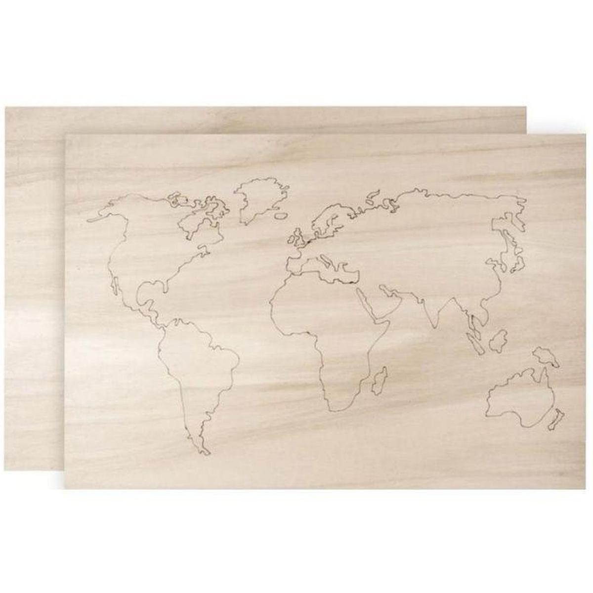 2 mappemondes en bois à décorer 42 x 30 x 1 cm thumbnail