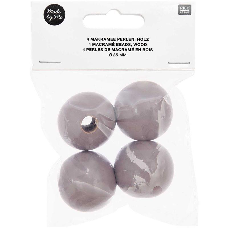 4 Perles rondes - bois gris - 35 mm thumbnail
