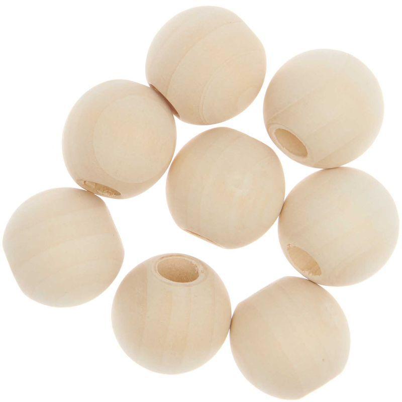 8 Perles rondes macramé - bois nature - 25 mm thumbnail