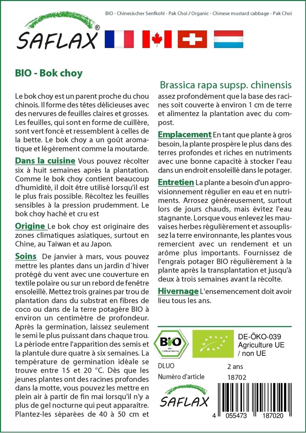 BIO - Bok choy - 300 graines - Brassica thumbnail