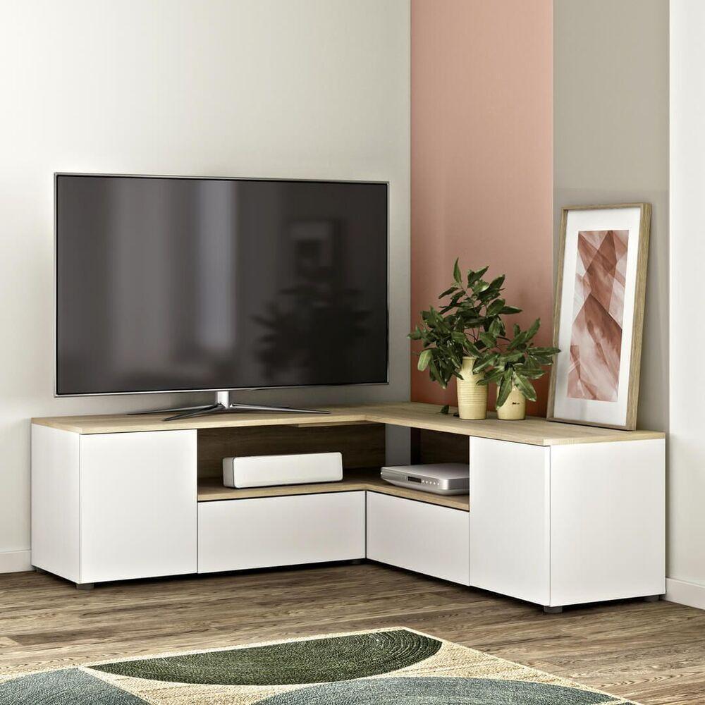 Meuble TV ANGLE Blanc et chêne naturel 130 X 130 thumbnail
