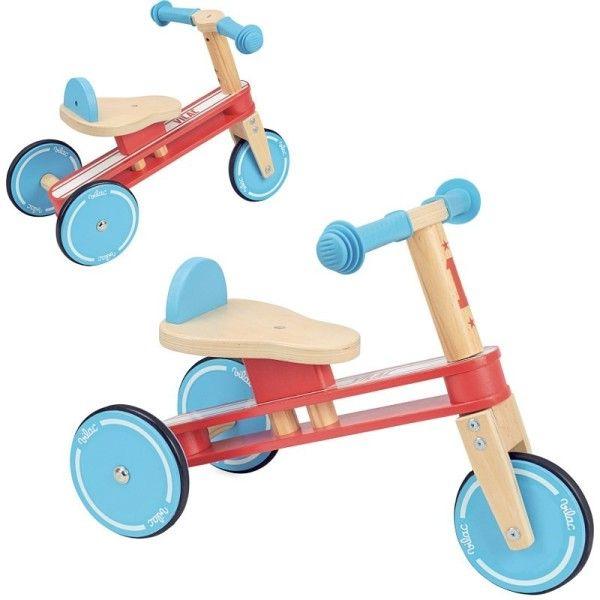Porteur Tricyclette en bois  3 roues Rouge & Bleu thumbnail