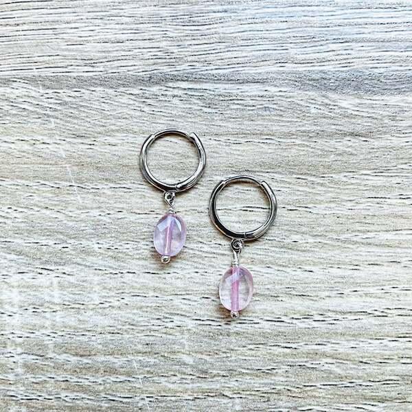 Créoles Mini Candy Quartz rose Argent thumbnail
