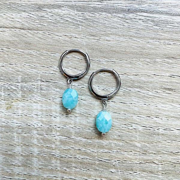 Créoles Mini Candy Amazonite bleue Argent thumbnail
