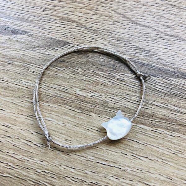 Bracelet Camille Chat nacre enfant argenté thumbnail