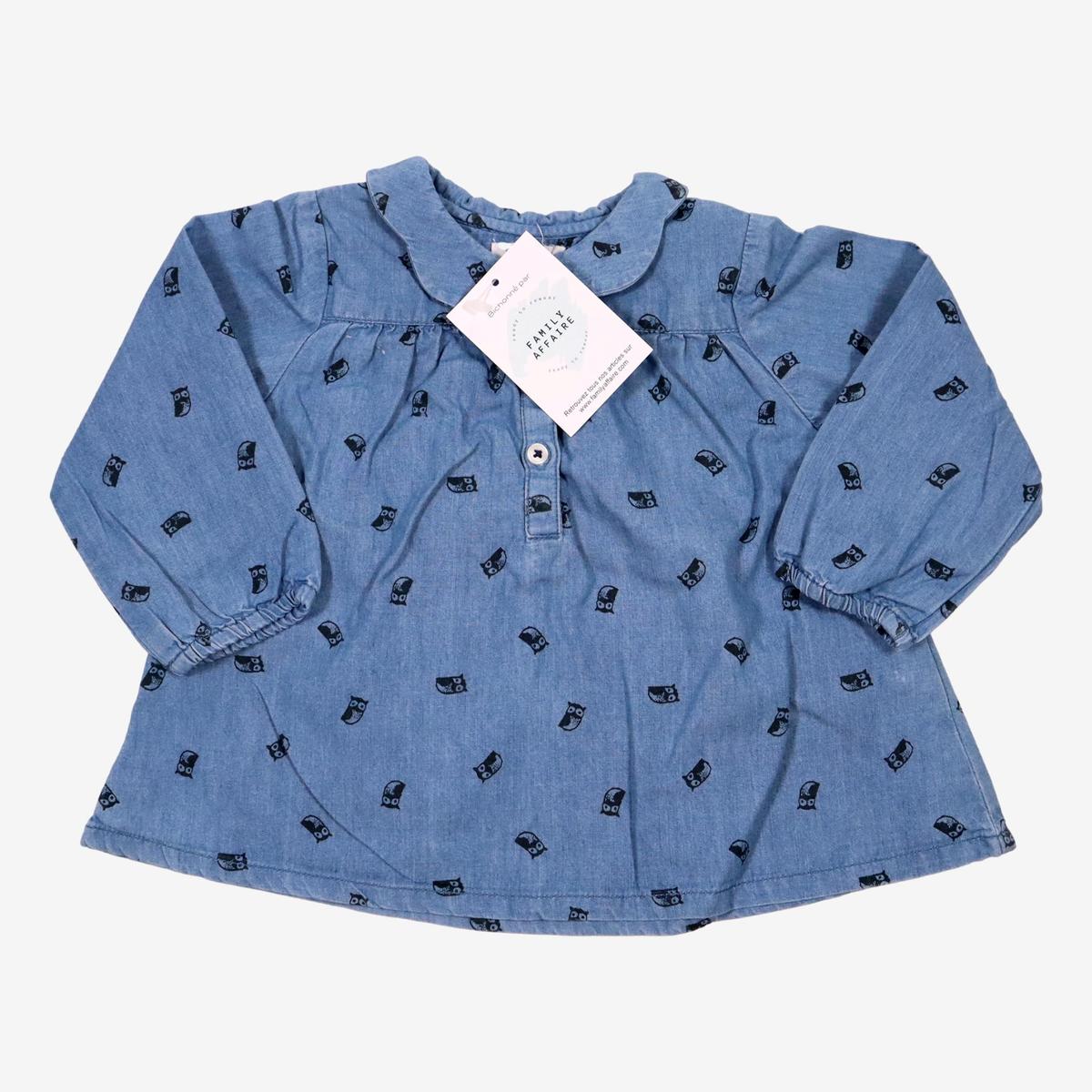 BOUTCHOU 12 mois Blouse bleue motifs hiboux