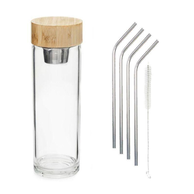 Bouteille infuseur de thé + 4 pailles en inox thumbnail