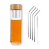 Bouteille infuseur de thé + 4 pailles en inox thumbnail