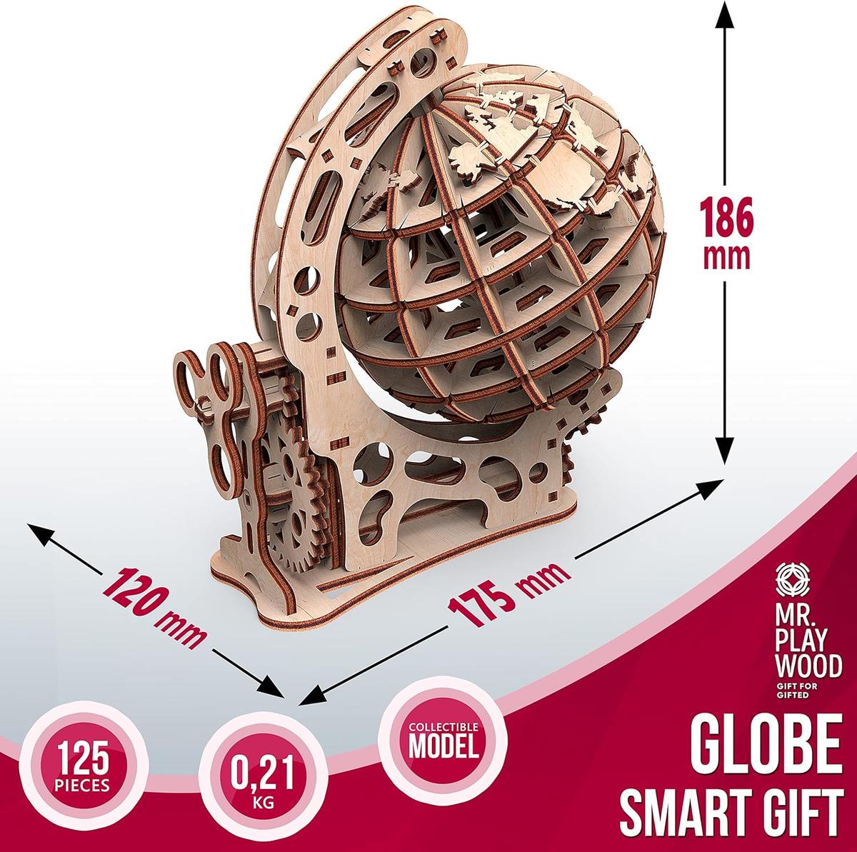 Globe petit modèle - maquette 3D mobile en bois thumbnail