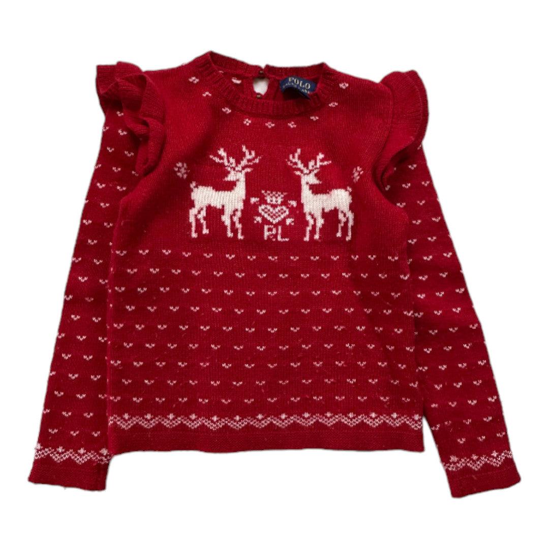 RALPH LAUREN, Pull rouge à motifs blancs en laine, 4 ans thumbnail
