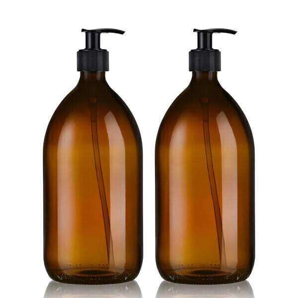 DUO Distributeurs de savon noirs 1L verre ambré