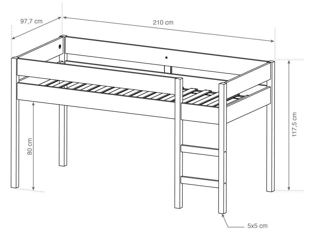 Lit mezzanine mi-hauteur Alto 90x200 Blanc thumbnail
