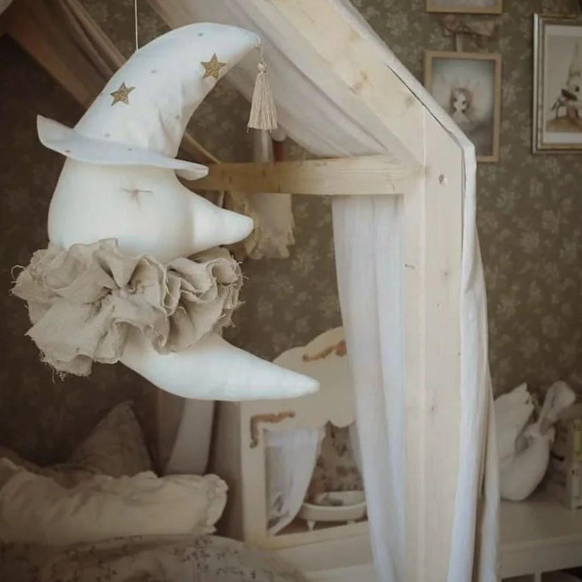 Trophée mural enfant en lin Lune Magique Blanc thumbnail