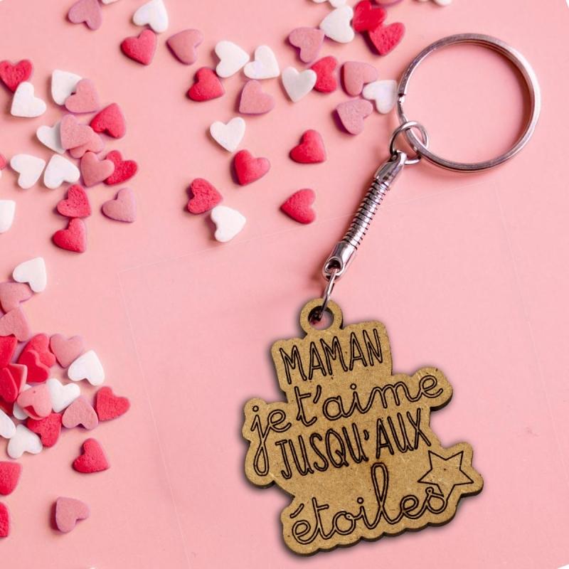 Porte-clés en bois - Maman je t'aime - 5 cm - 1 pce thumbnail