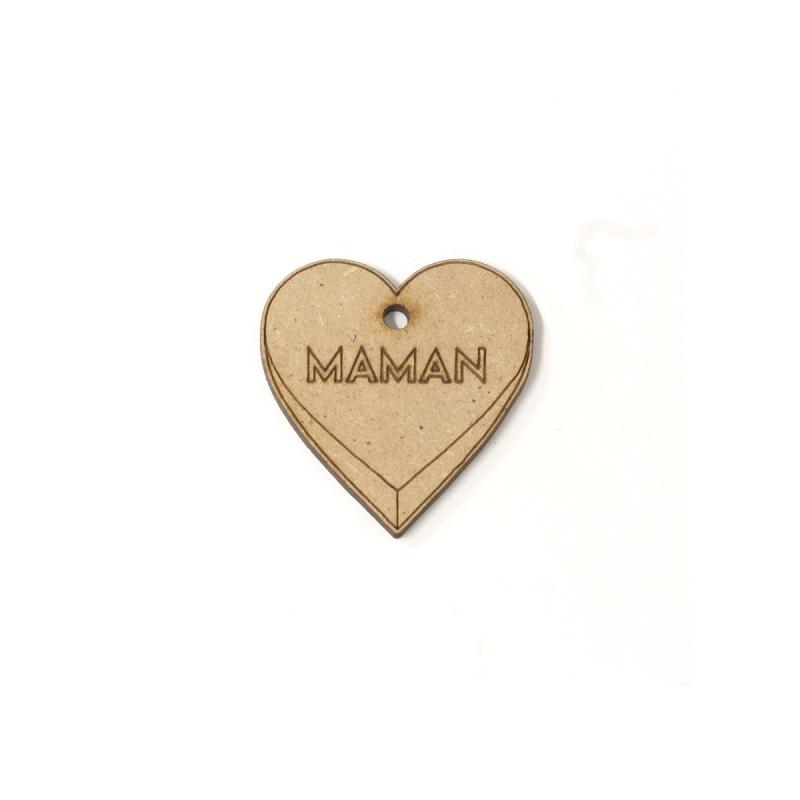 Porte-clés en bois - Coeur Maman - 5 cm - 1 pce thumbnail