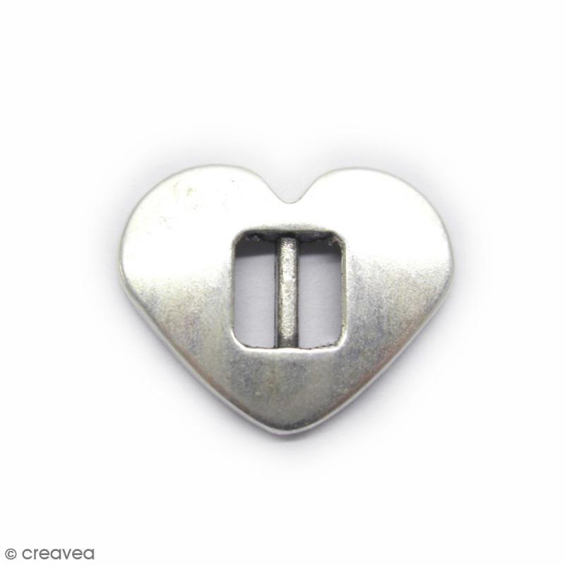 Perle métal Passant coeur plat - Gris - 17 mm
