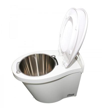Toilette sèche à compost en bois blanc avec seau inox 15L Ziya