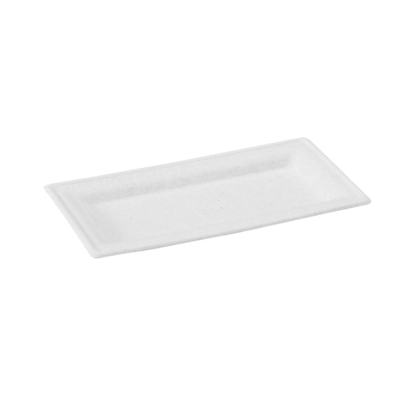 Assiette rectangulaire blanche en pulpe 26 x 13 cm - 50 unités