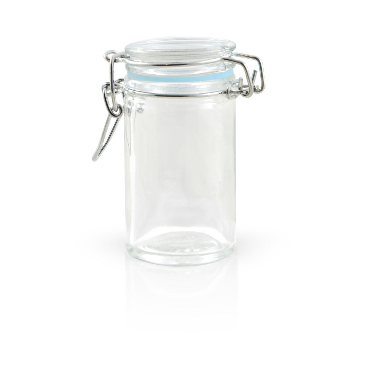 Mini bocal verre + joint silicone bleu 65ml 4,4x4,2x8,3cm-12u